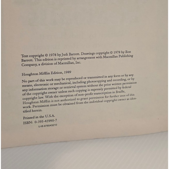 Cloudy With a Chance of Meatballs Vintage Book 1989 Houghton Mifflin Preowned - Picture 12 of 16